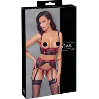Cottelli Shelf Bra Set - Black & Red