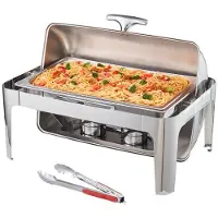 Vevor Roll Top Chafing Dish Buffet Komplet Sæt, 8 Qt Rustfrit Stål Chafer med Stor Pande, Rektangulær Catering Varmeplade med Låg, Vandpandeholder, Brændstofholder, Måltidsklemme, Til Mindst 8 Persone
