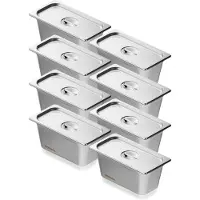 Vevor 8-pak hotelpander, 1/3 størrelse anti-jam damppande med låg, 0,8 mm tyk rustfri stål dampbordpande, 6-tommer dyb kommerciel bordpande, catering opbevaringsmadpande, til industri og videnskab