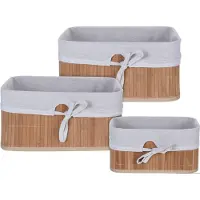 H&S Decoration sæt med bambu-kurve 3 stk - beige