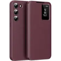 Mtp Products Samsung Galaxy S23 Smart Clear View Flip etui med kortplads - Vinrød