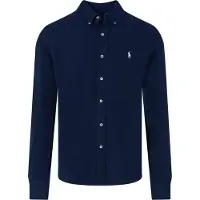 Ralph Lauren Polo Ralph Laurentil mænd. 710654408016 Ultralet marineblå piqué skjorte (XXL), Casual, Bomuld, Klassisk, Lange ærmer