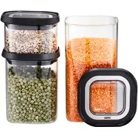 GEFU 12807, Sæt, Rektangulær, 1,4 L, Sort, Transparent, Glas, Plast, Silikone, Rustfrit stål, 115 mm