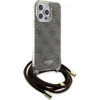 GUESS Crossbody Cord 4G Print-etui til iPhone 15 Pro - brun