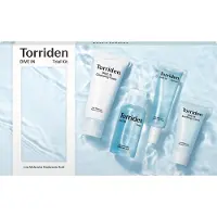 Torriden Dive -In Trial Kit Hyaluronic Acid Infused Daily Skincare Kit - 4 Step Regimen med skumrengöringssätt Toner Serum och Cream | Vegan hypo