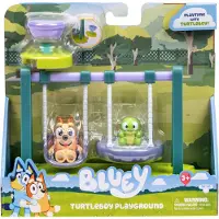 Bluey Mini Playsets Turtleboy Playground Playset inkluderer artikuleret vidøjet bingofigur og Turtleboy Swing & Spin Together på legepladsen