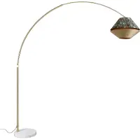 QAZQA Messingbue lampe med hvid dobbelt velourskærm bladdesign og beige - XXL