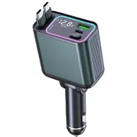 Mtp Products GC08A Biloplader med omgivelsesbelysning, spændingsvisning og to udtrækkelige Type-C-kabler