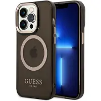 GUESS GUHMP14LHTCMK iPhone 14 Pro 6,1" sort/sort hårdt etui Gold Outline Translucent MagSafe