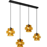 QAZQA Retro pendellampe sort med orange glas 4-lys - Denise