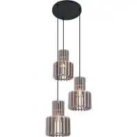 QAZQA Retro pendellampe sort med taupe 3-lys - Filt