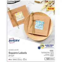 Avery udskrivbare tomme firkantede etiketter 2" x 2" blank hvid 120 etiketter, der kan tilpasses (22565)