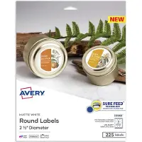 Avery printbare tomme runde etiketter 2,5" diameter mat hvid 225 etiketter, der kan tilpasses (22562)