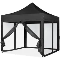 Vonroc Easy-Up Party Telt - Pavillon - 3x3 m | Inkl. Myggenet Sidevægge - Sort