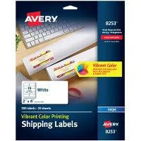 Avery 8253 Inkjet farveudskrivning forsendelsesetiketter 2 x 4 mat hvid 200/PK