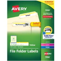 Avery TrueBlock File Folder Labels 2/3 " X 3-7/16 " 1 500 Printable Labels White/Yellow Permanent (5966)