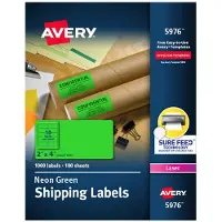 Avery 5976 Neon Shipping Label Laser 2 X 4 Neon Green 1000/Box