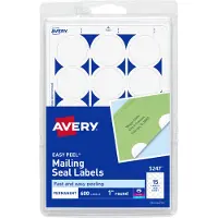 Avery 05247 Postsegl 1-tommer rund 600/PK Hvid