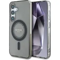 GUESS Rhinestone-etui med MagSafe til Samsung Galaxy S25 med klassisk logo - Sort