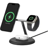 Belkin BoostCharge Pro 3-in-1 - Trådløs opladningsstander - magnetisk med Qi2 + AC-strømadapter - 15 Watt - Fast Charge - sort