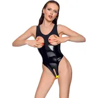 Black Level Bodystocking i Vinyl med Åben Bh