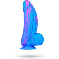 Vuxen Silicone Dildo Fat Dick Blue-Pink 25cm