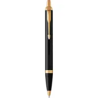Parker IM-kuglepen | sort lak med detaljer i guld | medium spids med blå blæk | gaveæske