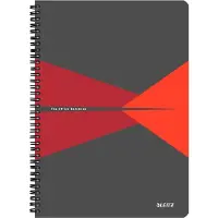 Leitz Office - Notesbog - wire-indbundet - A4 - 90 ark / 180 sider - linjeret - rød - 5 stk./pakke
