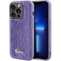 GUESS Sequin Script Metal-etui til iPhone 14 Pro - lilla
