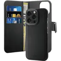 Puro Wallet aftageligt MagSafe 2in1 PU-læderetui med klap og pung til iPhone 16 Pro - Sort