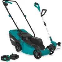 Vonroc Sæt Plæneklipper 20V – 32 cm og Græstrimmer | 30L | Drift på én akku! | Inkl. 4.0Ah Akku og oplader