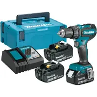 Makita DHP485RF3J - Hammerbor/skruemaskine - ledningfri - 2-hastigheders - nøgleløs borepatron 13 mm - 50 N·m - 3 batterier, inkluderet oplader - 18 V