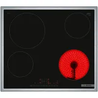 Bosch Serie | 6 PKE645FP2E - Keramisk kogeplade - 4 plader - Niche - bredde: 56 cm - dybde: 49 cm - med rustfri stålbeklædning - sort/rustfri stål
