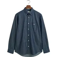 Gant Ganttil mænd. 3000400 Skjorte Regular Fit navy indigo (L), Casual, Bomuld, Klassisk, Lange ærmer, Blå