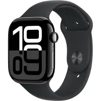 Apple Watch Series 10 (GPS + Cellular) - 46 mm - jet sort aluminium - smart ur med sportsbånd - fluoroelastomer - sort - båndstørrelse: M/L - 64 GB - LTE, Wi-Fi 4, UWB, Bluetooth - 4G - 35.3 g
