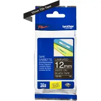 Brother 12 mm tape, hvid tekst på sort bund, lamineret, 8 m