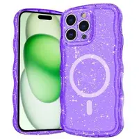 Mtp Products iPhone 15 Pro Wave-Edge Laser Glitter MagSafe Cover - Gennemsigtig lilla