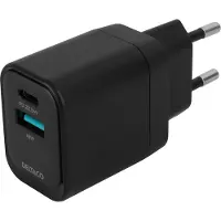 Deltaco - Strømforsyningsadapter - 20 Watt - PD - 2 output-stikforbindelser (USB, USB-C) - sort