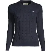 Gant Ganttil kvinder. 4800100 Trøje med rund hals i navyfarvet bomuldsjersey med stretch og strikkede ottetaller (S), Casual, Blå