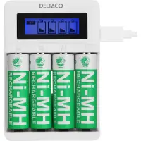Deltaco - 4-6 timer batterioplader - (for 4xAA/AAA) + batteri 4 x AA type - hvid