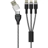 Sinox beslag Sinox ULTRA 6-i-1 kabel med Lightning, USB C og Micro USB. 1m. Braided, 1 m, USB C, USB C/Micro-USB B/Lightning, USB 2.0, 0,48 Gbit/sek., Sort