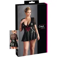 Cottelli collection Plus Size - skinnende kjole - rød corsage - sort - XXXXL