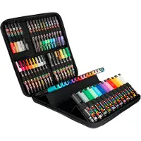 Posca Gavekuffert, 60 ass. farver og stregbredder, Taske i gummi med lynlås