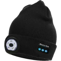 Mtp Products Unisex Strikket Bluetooth Beanie Hue med LED-Lys - Sort