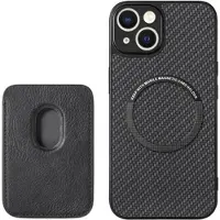 Mtp Products iPhone 15 Magnetisk Cover med Kortholder - Karbonfiber - Sort