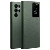 Qialino Smart View Samsung Galaxy S22 Ultra 5G Flip Lædercover - Grøn