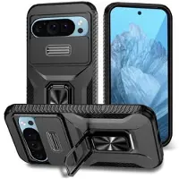 Mtp Products Google Pixel 9/9 Pro Roterende Ring Hybrid Cover med Kameraskjold - Sort