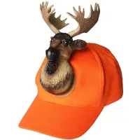 Acces Kasket med elg - orange / kasket med dyremotiv / kasket med 3D-figur / sjov kasket til jagt og festival