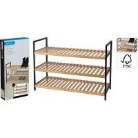 H&S Skohylde i bambus med metalben, 3 hylder, 70 x 30 x 48,5 cm / Skoreol / Skoplads