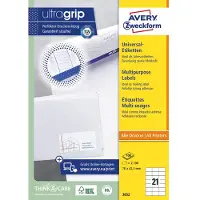 Avery Universaletiketter til generelle formål, 70 x 42,3 mm, 2.100 Etiketter, Hvid